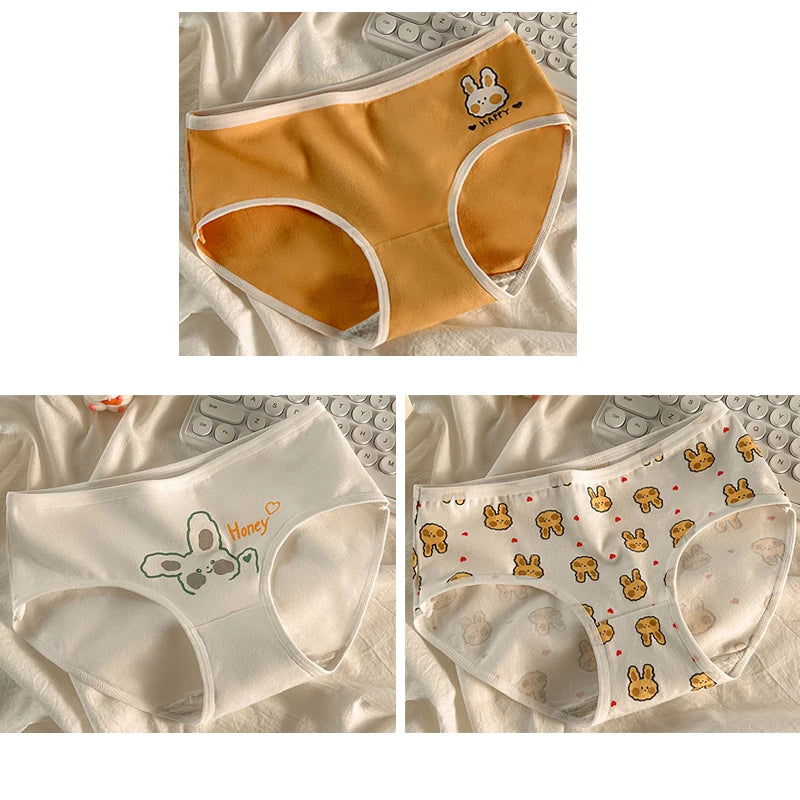 3pcs Cotton Girls Panties Adolescent Mid Waist Underwears Babys Fashion Briefs Breathable Pantys Students Cartoon Print Lingerie