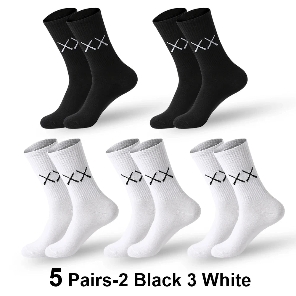 5Pairs/Lot Cotton Socks Men Soft Breathable Long Socks FASHION Solid Color Deodorize White Socks Man Outdoor Sports Soccer Sock