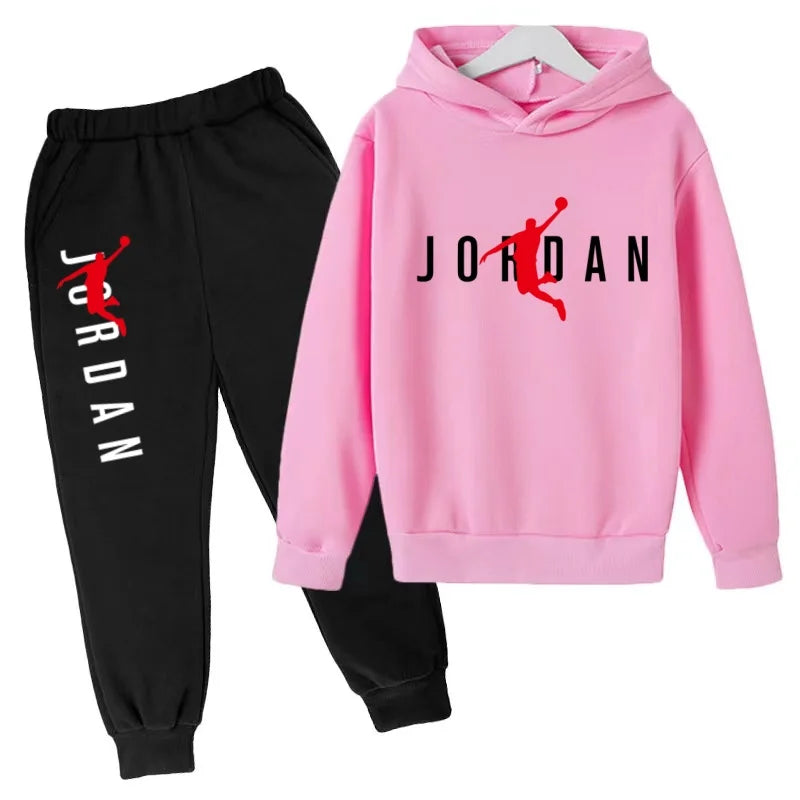 Kids Hoodie Fashion Basketball Coat Trend Clothes Boys Girl 3-12Years Pullover Sweatshirt Top+Pants 2P Sports Casual Jogging Set