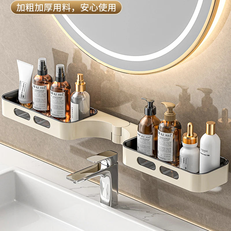 Rotating Bathroom Shelf Organizer 360° Adjustable Wall Mounted Storage Rack Thickened ABS No Drilling Required for Toiletries