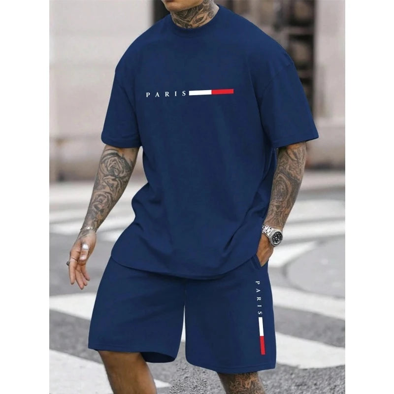 Men's Tracksuit 2 Piece O-neck Short Sleeve Shirt Shorts Set Men's Running Suit Plus Size T shirts Man Clothing Summer T-shirt