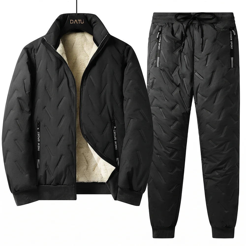Winter Men Thermal Tracksuit 3Pcs Set, Fleece Lined Warm Quilted Coat Sleeveless Vest Elastic Waist Pants, Windproof Casual Spor