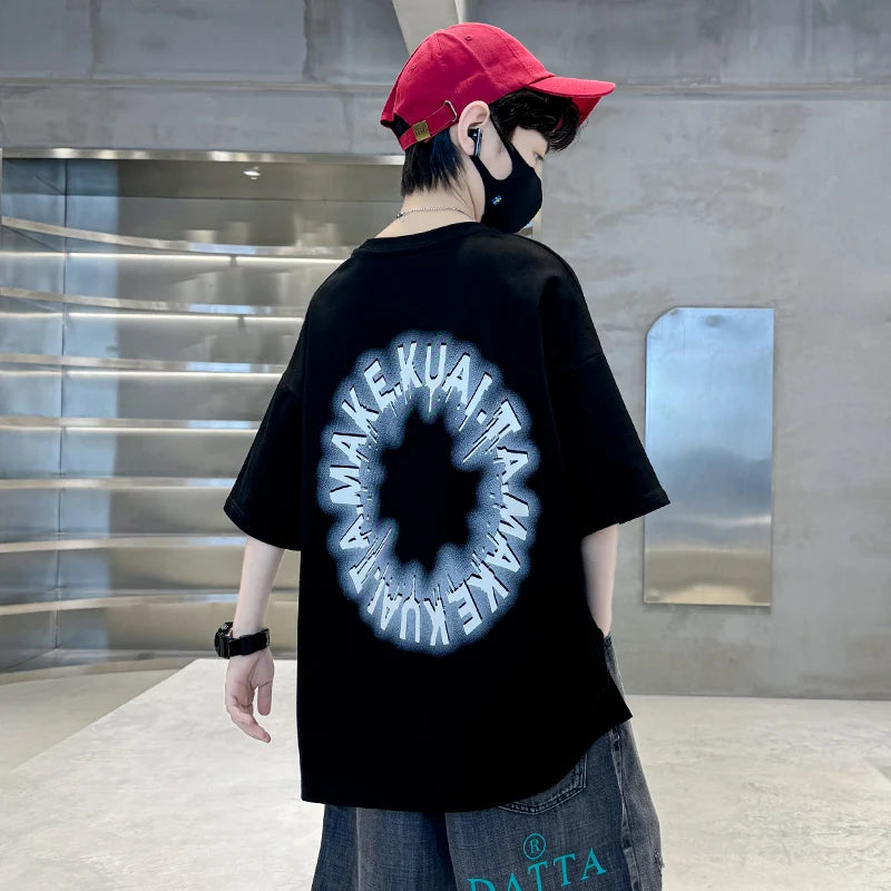 Kids Boys T-Shirt Summer Cotton Tops Teenager Cartoon Pattern Loose Fashion Tees Tshirts Short Sleeve Child Tee Tops Clothing