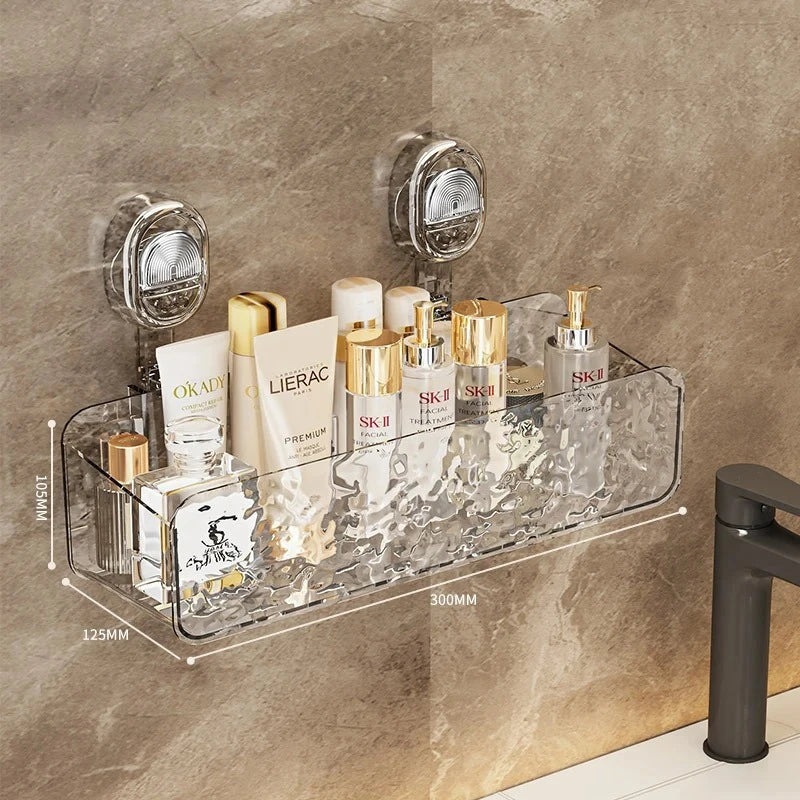 Bathroom Organizer Shower Suction Cup Shelf Basket Light Glacier Pattern Storage Free Shelves for Wall Washroom Rack Shelf