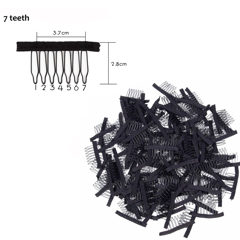Wig Comb Clips 4-7Teeth Hair Extension Clips Stainless Steel Wig Clips Combs Snap Clips With Rubber For Hair Extension