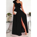 Elegant Long Single Shoulder Dress Women's Fashionable Slimming Evening Gown Versatile Daily Commute Dress Modern Style Summe...
