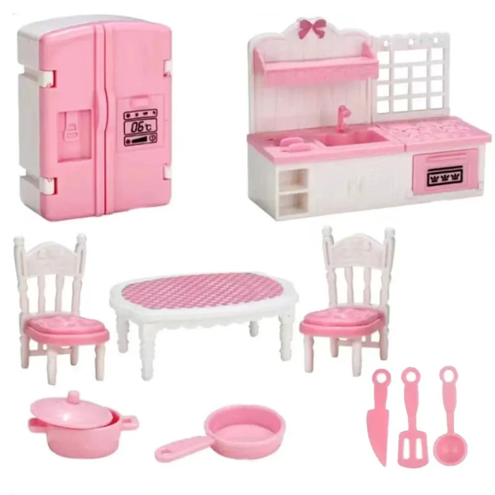 Hot Sale Cute Kawaii Pink 10 Items/Lot Miniature Dollhouse Furniture Accessory Kids Toys Kitchen Cooking Things For Girl Gifts