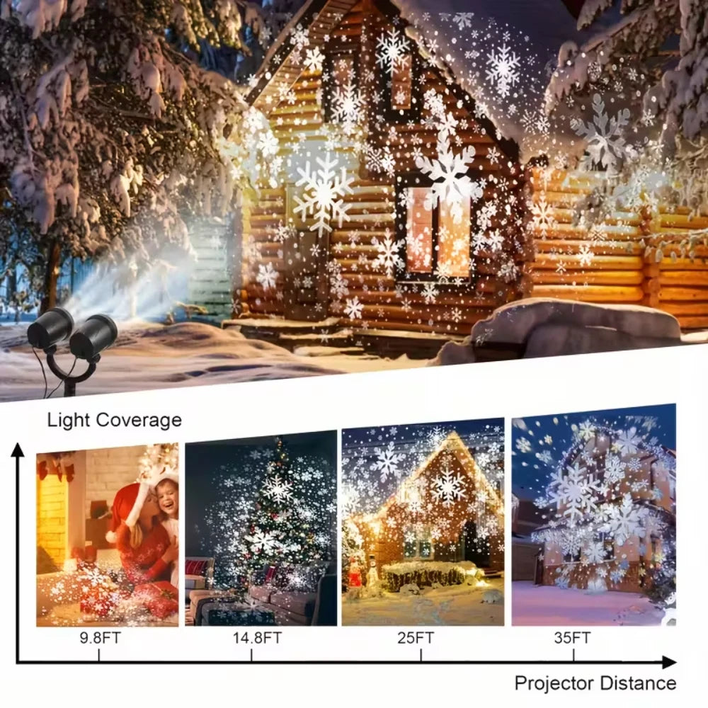 Christmas Snow Projector Light Snowflake Pattern LED Projector Lamp USB Power Xmas Festive Indoor Outdoor House Party Decor