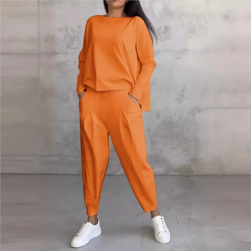Women Office 2 Piece Set Autumn New Solid Long sleeve Hoodie&Pants Suits Women's Loose Fashion Pocket Small Feet Trousers Sets
