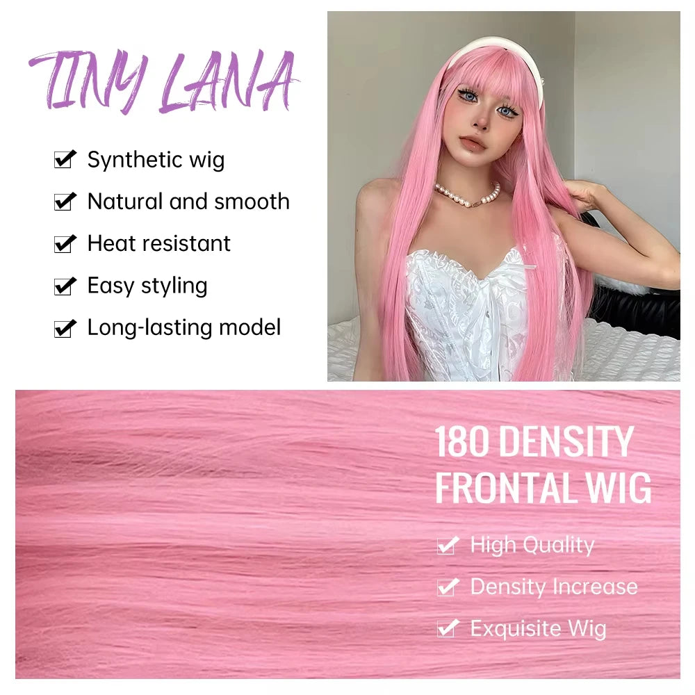 Light Pink Long Straight Hair Synthetic Wig for Halloween Cosplay Costume Party, Daily Wear, High-Temperature Silk Wig Cap