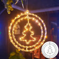 Christmas Hanging Wreath Light Warm White LED Circular Hanging Ornament Light with Inner Christmas Tree Pattern 32cm Window Wall
