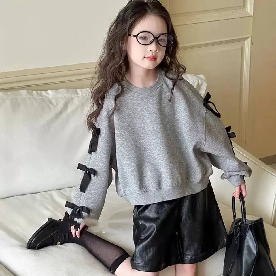 Children's Sweatshirts Girls Hoodie Bow Long Sleeve Top Sweatshirt Kids Clothes for Girls Autumn Spring  Kids Clothes Girls