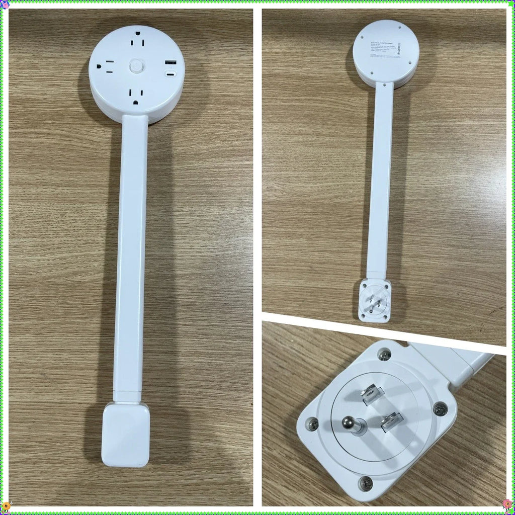New Rotates 180° Electrical Outlet Extender Adjustable Length White Power Outlets Extender Power Socket Expander For Nightstand