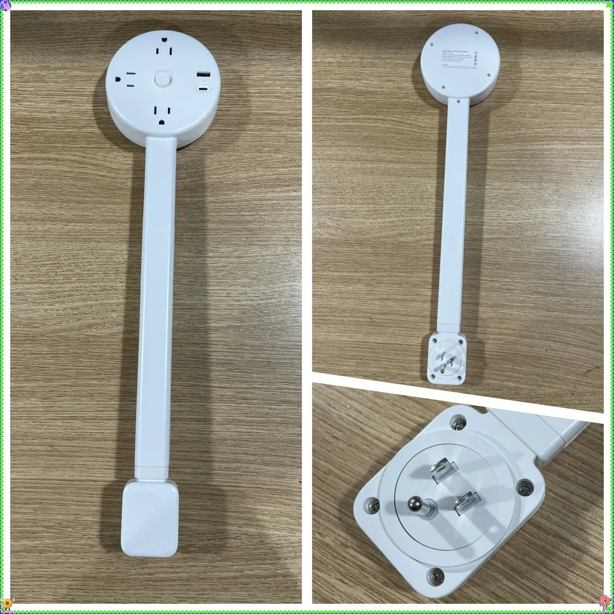 New Rotates 180° Electrical Outlet Extender Adjustable Length White Power Outlets Extender Power Socket Expander For Nightstand