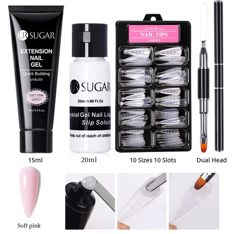 UR SUGAR 15ml Nail Extension Gel Set Acrylic Quick Building Hard Gel For Finger Prolong Form Tips Manicure Extension Tool Kits