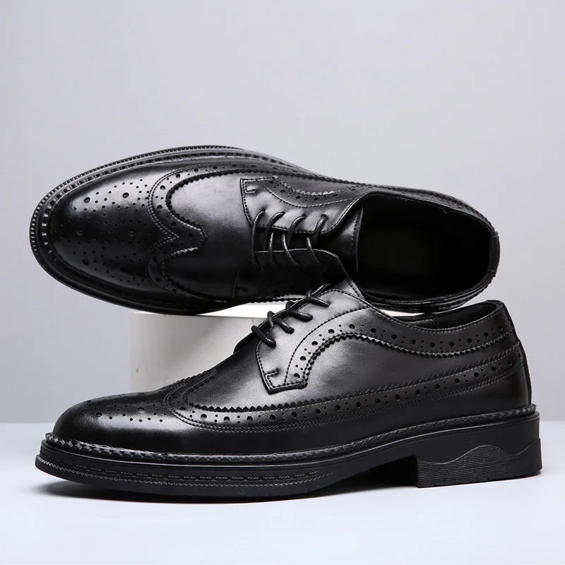 Men's Business Formal Dress Shoes Thick Sole Oxford Leather Shoes British Style Casual Wedding Shoes for Groom Groomsmen Office
