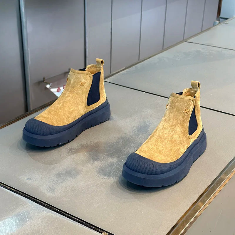 Winter Boot Chelsea Boots Men Vintage Suede Round Headed Cowhide Comfortable Fashion Designer Casual Shoes for Men Fashion High