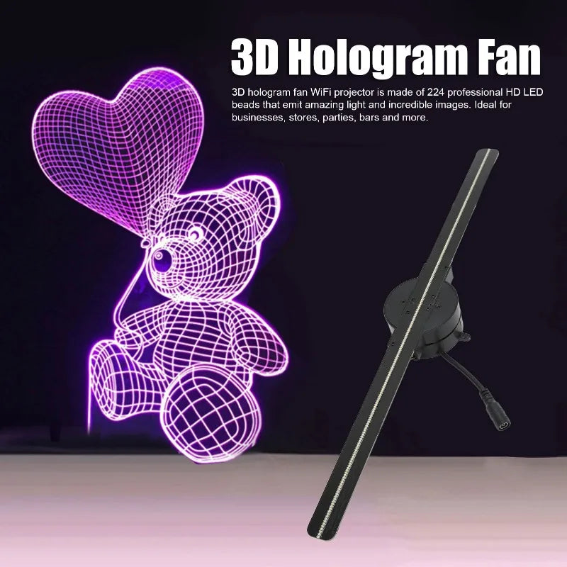 3D Holographic Projection Fan 42cm Portable Advertising Machine Suspended Aerial Photography Stereoscopic Fan Screen Promotion
