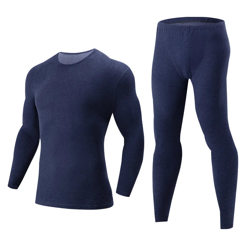 Men Winter Thermal Underwear Set Fleece Lined Slim Fit Long Johns Round Neck Long Sleeve Base Layer Warm Underwear Top & Pants F