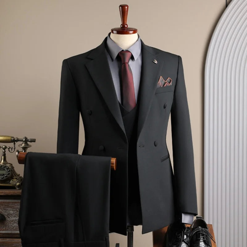Men's Suits Complete Men's Suits 3‑Piece Outfit Set Elegant Wrinkle‑Resistant Well‑Tailored For Wedding Business Meetings