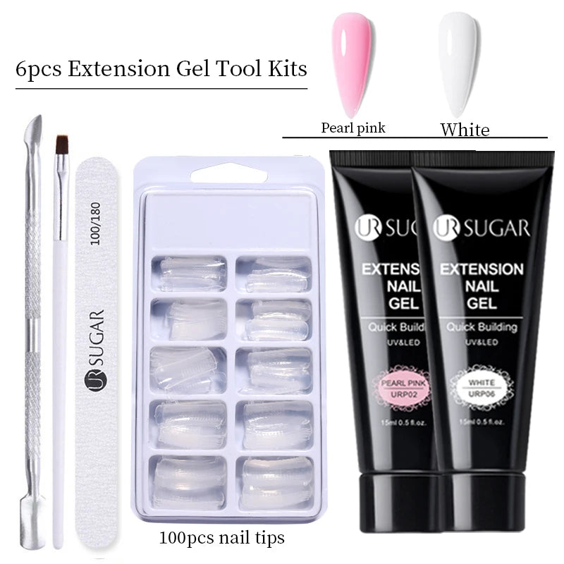 UR SUGAR 15ml Nail Extension Gel Set Acrylic Quick Building Hard Gel For Finger Prolong Form Tips Manicure Extension Tool Kits