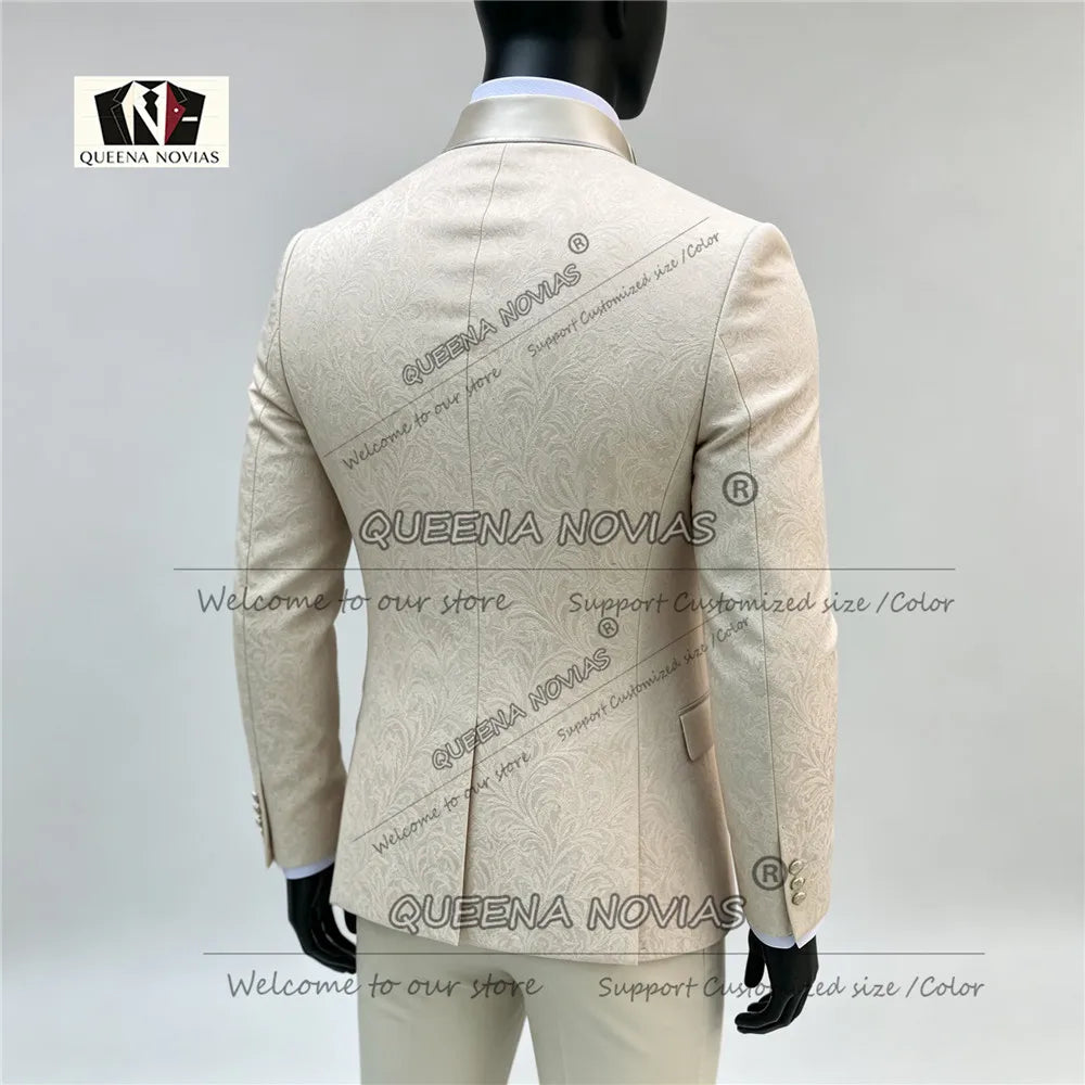 Elegante Hochzeitsanzüge für Herren: florales Jacquard-Sakko, Weste und Hose im 3-teiligen Set, Bräutigam-Smoking, festliche Herrenbekleidung