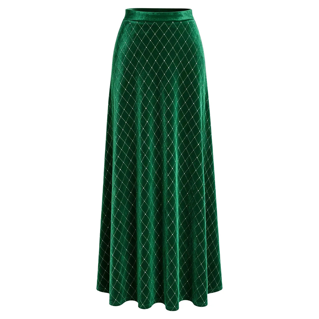 Women Skirts Elegant Velvet Elastic Waistband Shiny Rhinestone Skirt for Christmas Halloween Carnival Cocktail Party Dance Wear
