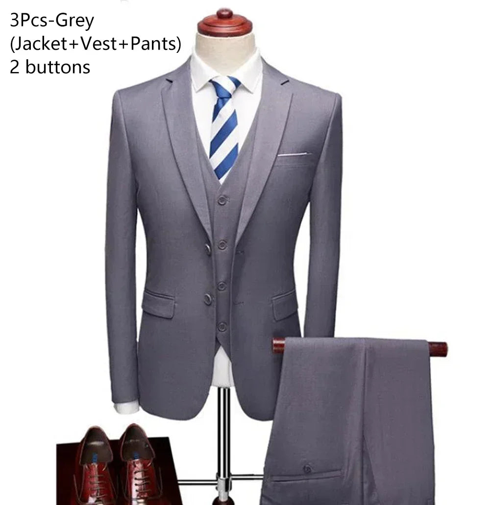Elegant Suits For Men 3 Pieces 2 Set Fashion Classic Casual Full Jackets Vest Pants Blazers Outfit 2026 Formal Costume