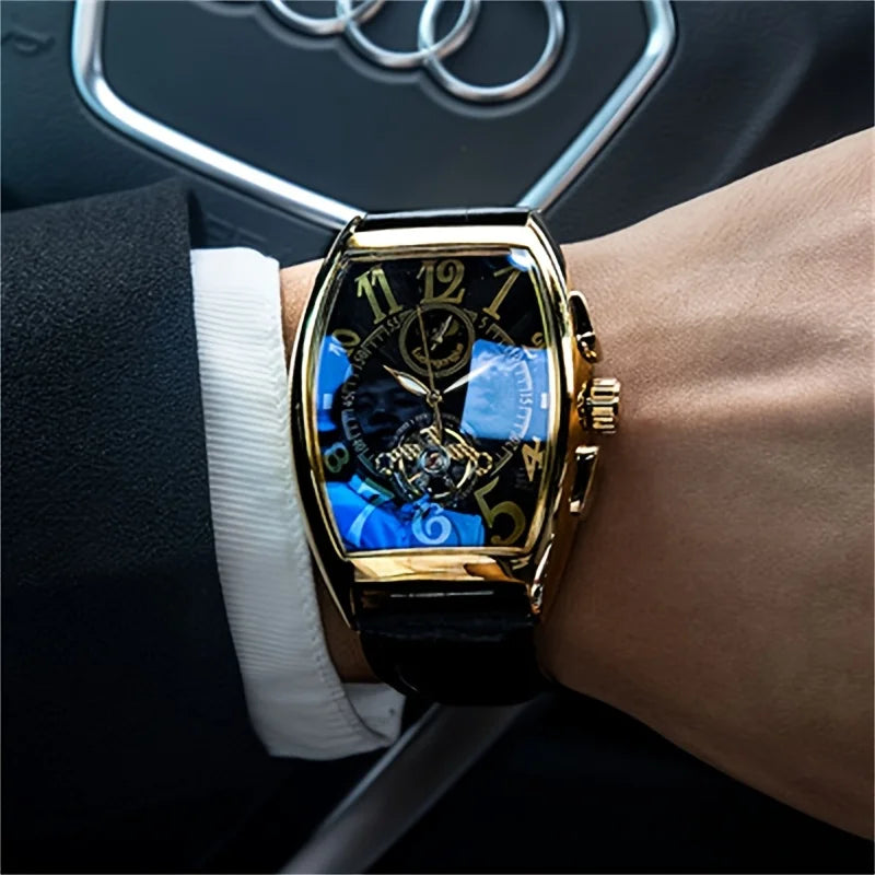 Luxurious and High-End Light Luxury Watch for Men, Fully Automatic Mechanical Watch with Hollow Design, Fashionable Business Casual Niche Versatile Stylish Trendy Men's Wristwatch, Best-Selling Watch, Top Choice for Men's Gif