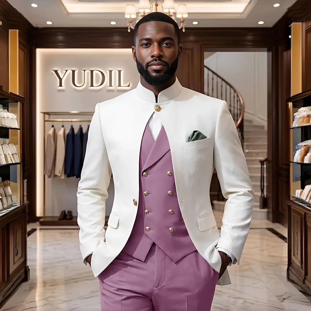 Men 3‑Piece Slim Fit Business Suit Formal Wedding Party Groom Blazer Jacket Trousers Male Suit Set