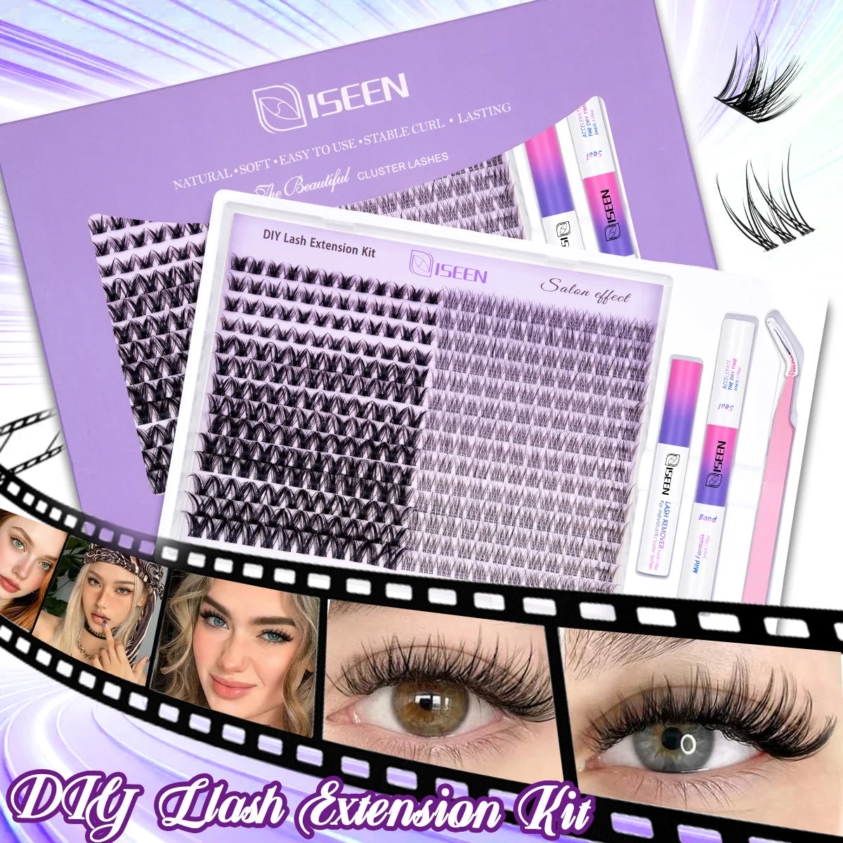 Lash Clusters Kit Eyelash Clusters Manga Fairy Individual Lashes Wispy Cluster Eyelash Extensions with Bond & Seal Lash Tweezer