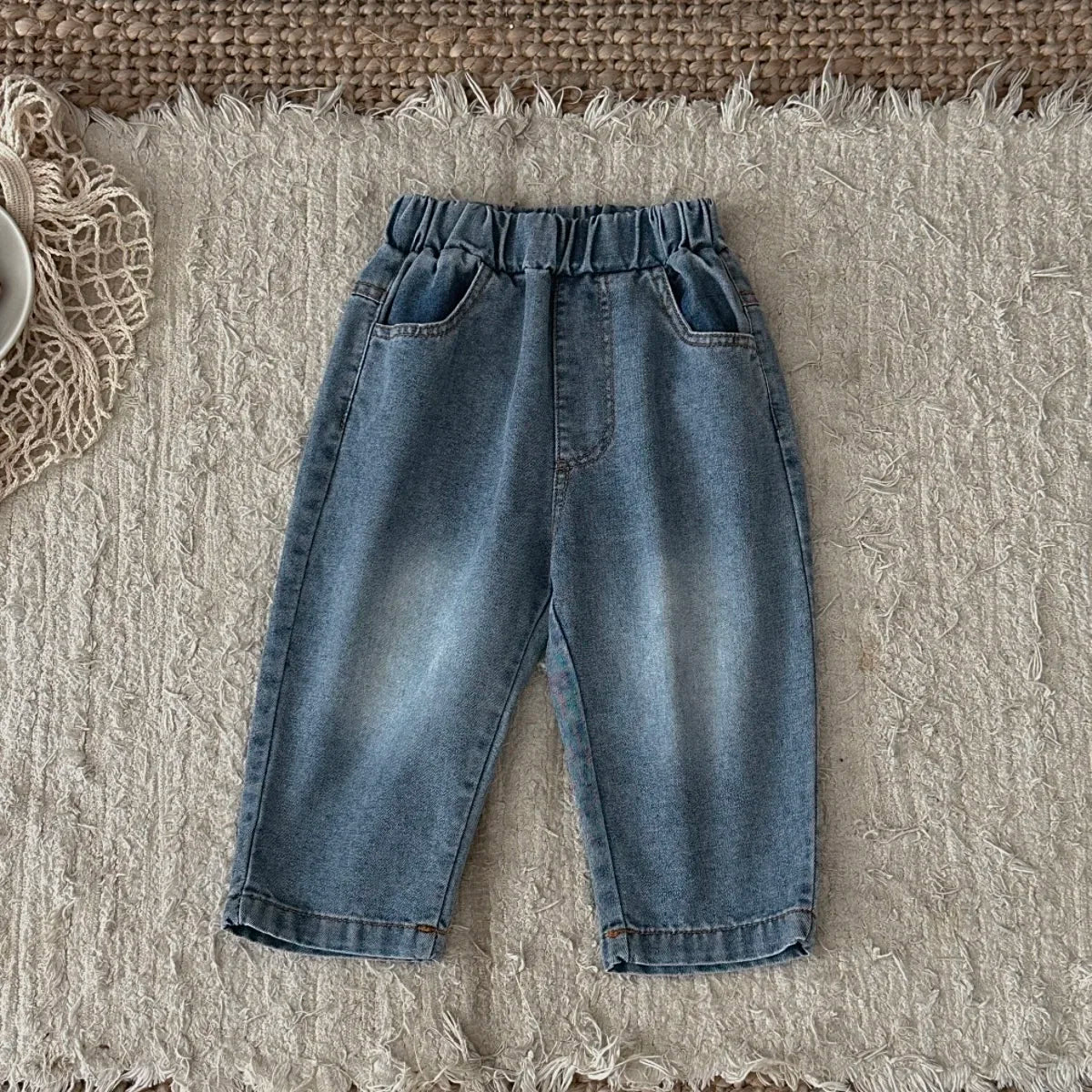 Baby Denim Pants For Toddler Boy Girl, Elastic Waistband Loose Straight Leg Jeans, Kids Casual Daily Wear Trousers