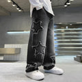 New Fashion Teenager Boys Denim Wide Leg Pants Child Trousers Spring Autumn Star Splicing Raw Edge Jeans 5-14 Yrs Kids Trousers