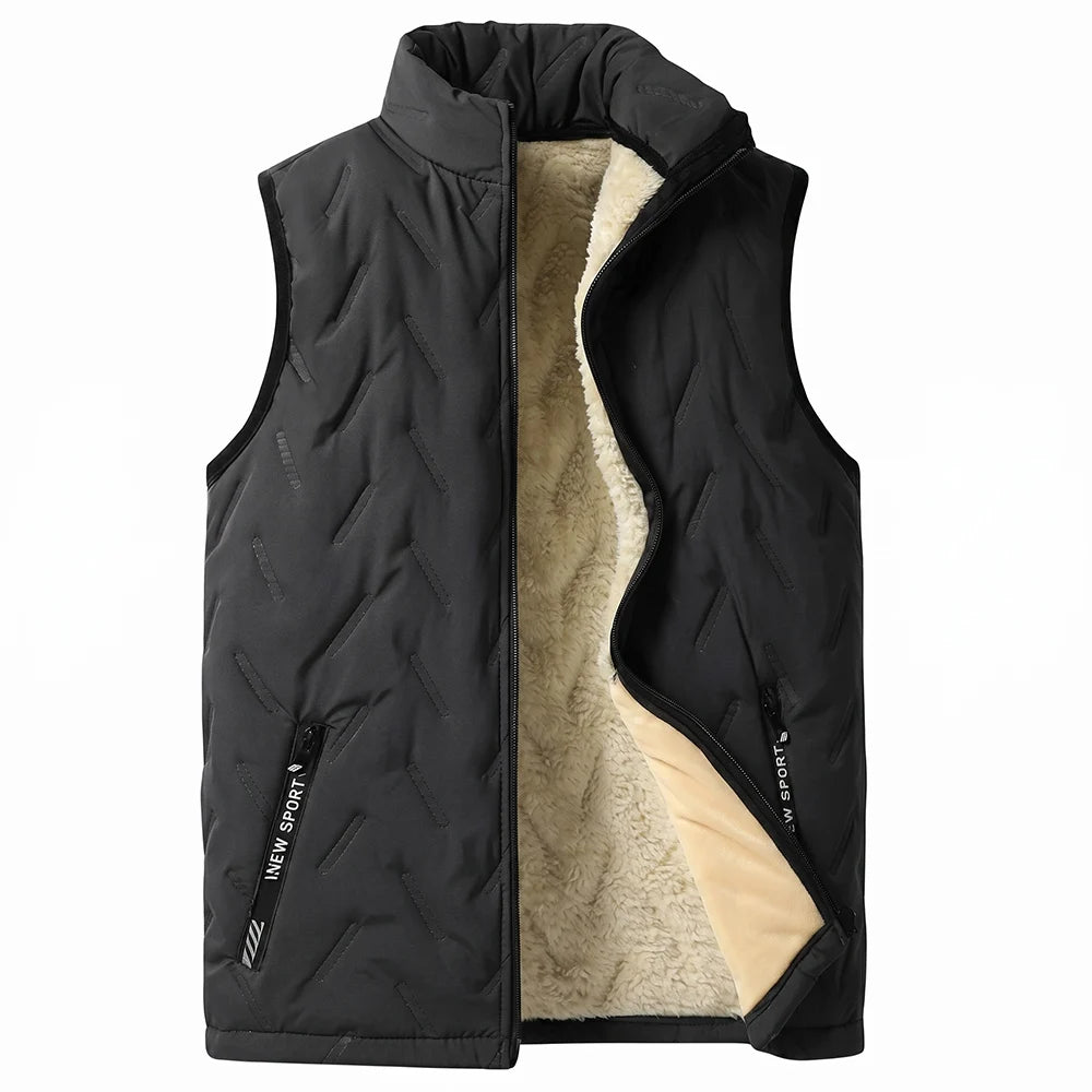 Winter Men Thermal Tracksuit 3Pcs Set, Fleece Lined Warm Quilted Coat Sleeveless Vest Elastic Waist Pants, Windproof Casual Spor