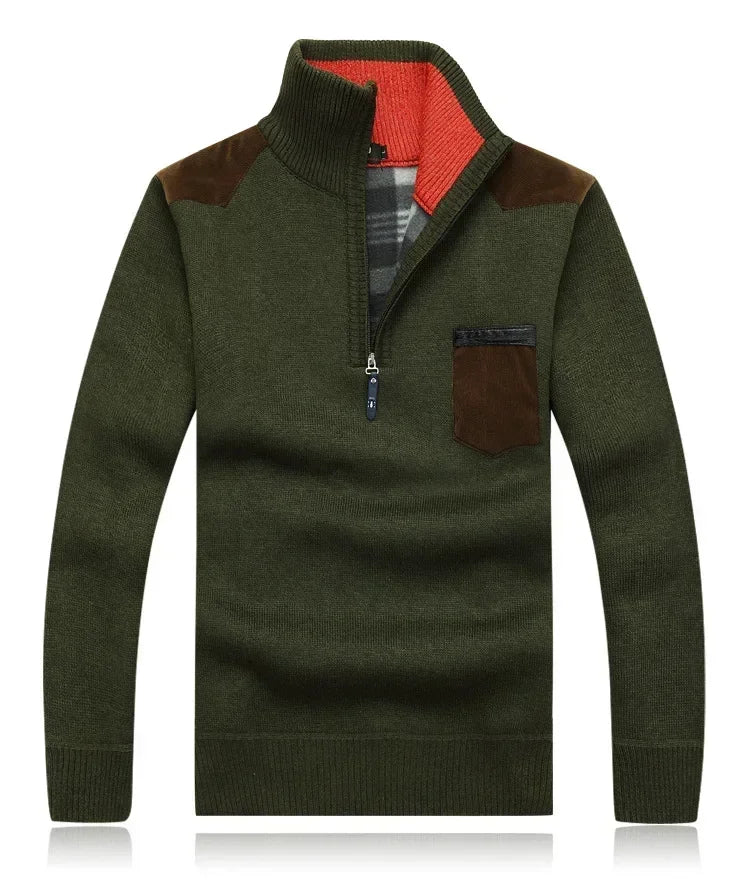 Men's Winter Sweaters Stand Collar Half Zipper Knitted Fleece Pullovers Long Sleeve Pocket Casual Jumper Thick Clothing for Men
