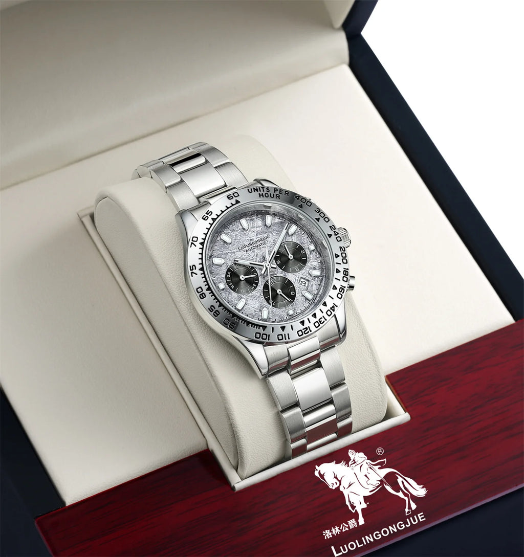 Luxury Series Business Men's Mechanical Watch, Three-Dial Six-Hand Multi-Function Fully Automatic Mechanical Watch, Men's Watch with Hollow Design, Fashionable Business Casual Watch, High-End Gift