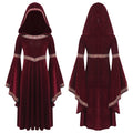 Girls Enchanting Medieval Princess Gown with Embroidered Velvet Trim And Trumpet Sleeves Dress for Halloween Cosplay Events