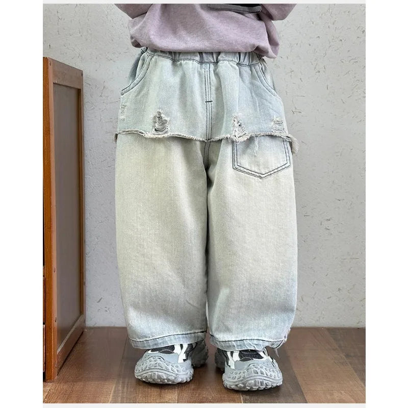 Boys' Jeans New Spring Outfit, Stylish Baby Pants, Children's Straight Leg Pants, Korean Loose Children's Clothing