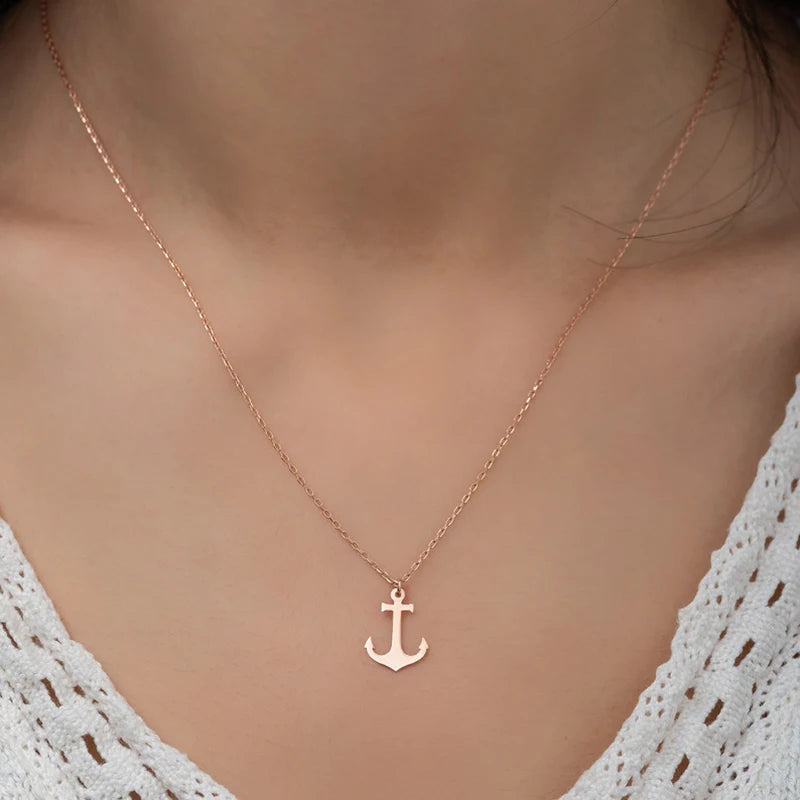 Stainless Steel Necklace For Women Men Hip Hop Punk Geometric Sea Anchor Pendant Choker Jewelry Bijoux Party Minimalist Gifts