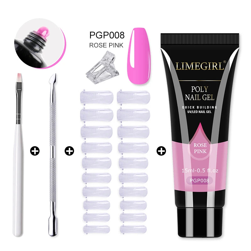 LIMEGIRL  Poly Nail Gel Set Manicure Set Gel Cuticle Pusher Finger Extend Mold Nail Kit All For Quick Extension Manicure Set