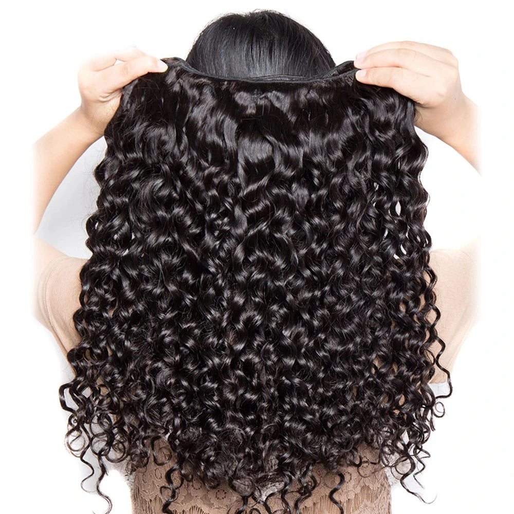 Deep Water Wave Bundles With Closure Frontal Unprocessed Raw 100% Human Hair Full And Thick 3 Bundles With 13x4 Lace Frontal