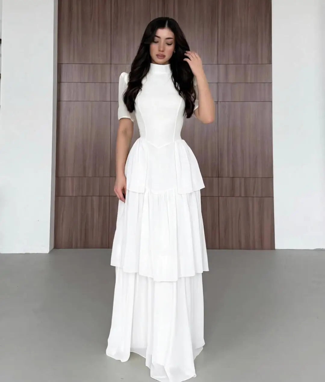 2026 Elegant Dresses For Woman Party Wedding Evening Dress Vestido Temperament Retro Short Sleeves Pleated Solid Color Slim Chic