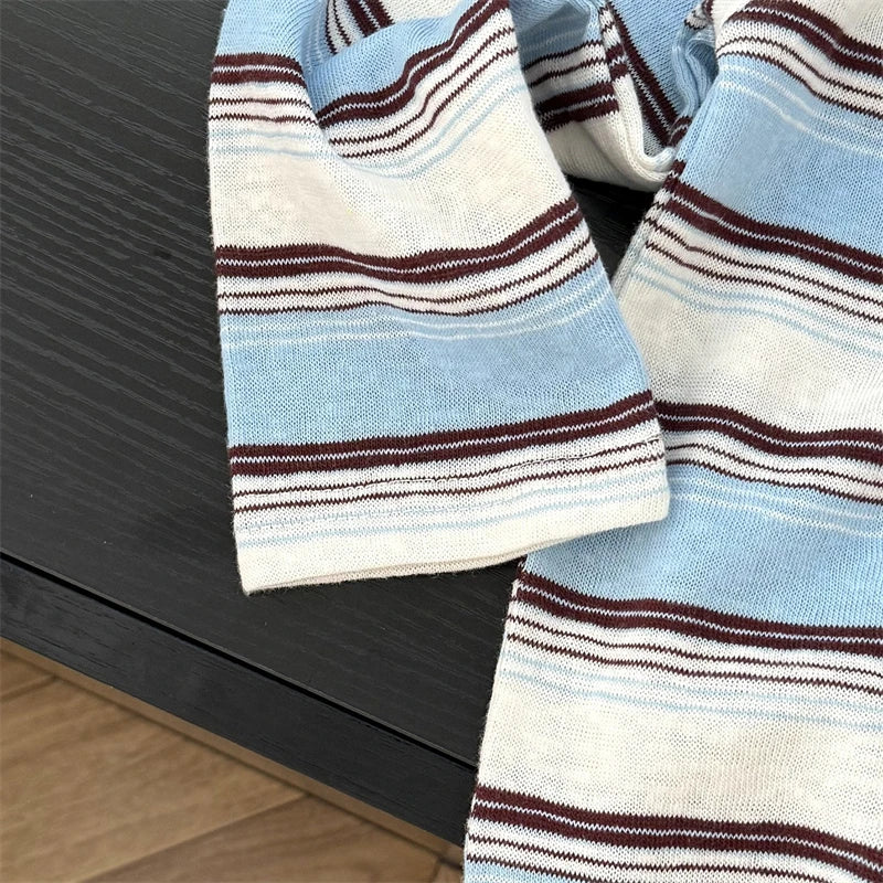 Kids Long Sleeve T-shirt New Retro Striped Cotton Shirt Spring Autumn Casual Top With Pocket for Baby Toddler Boys Girls