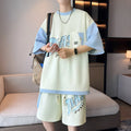 Men's 2-Piece Summer Streetwear Fashion Set - Short Sleeved T-Shirts & Knee-Length Shorts Casual Tops Tees And Pants for Youth