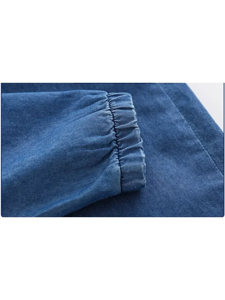 1-6Y Kids Boys Jeans Korean 2026 Spring Elastic Waist Denim Pants with Pockets Stylish Soft Autumn Casual Solid Color Trousers