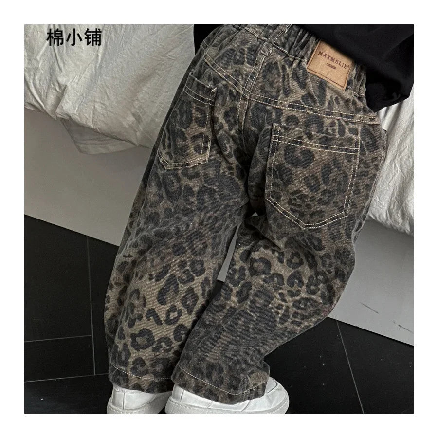 Kids Jeans Leopard Print Jeans Children's Fall Pants for Boys & Girls Trendy Kids Clothes & Stylish Denim