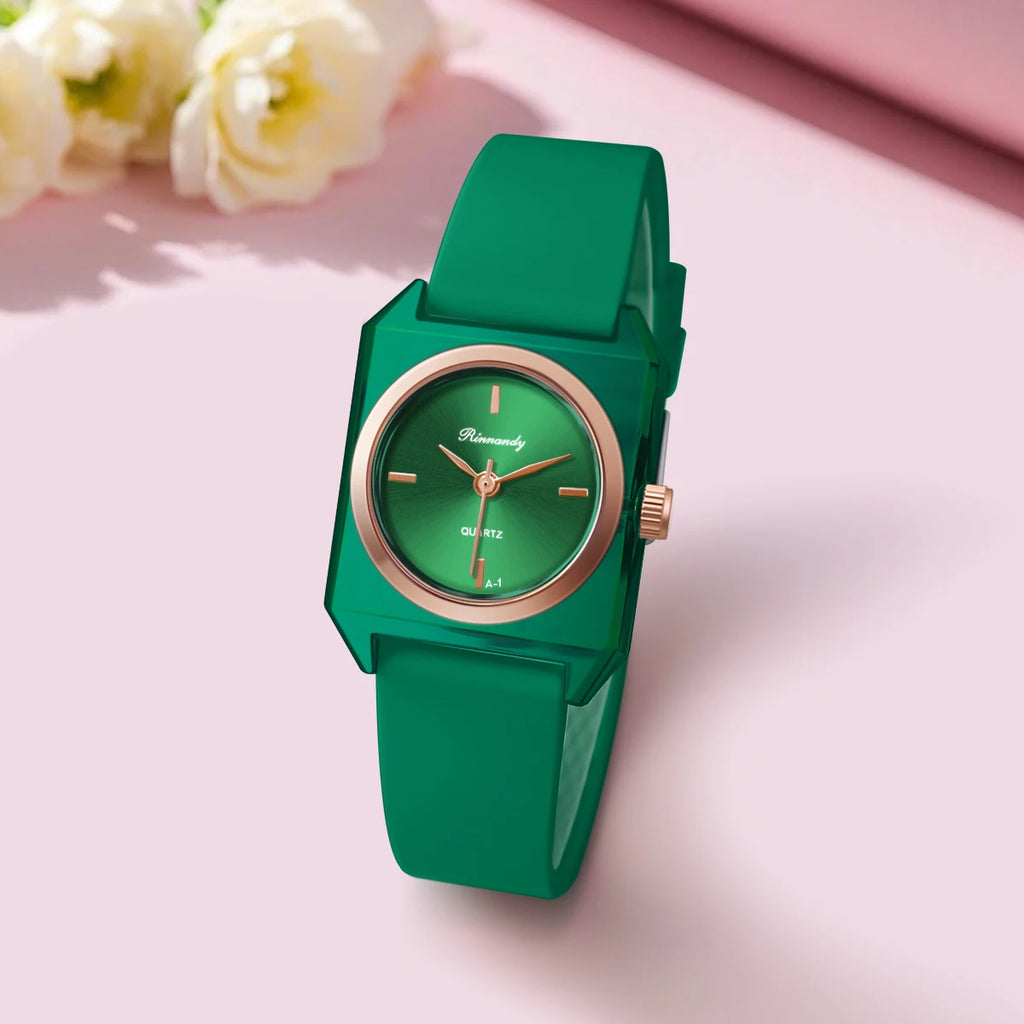 Minimalist Square Women Quartz Wristwatch Transparent Case Bezel Silicone Strap Casual Ladies Watch