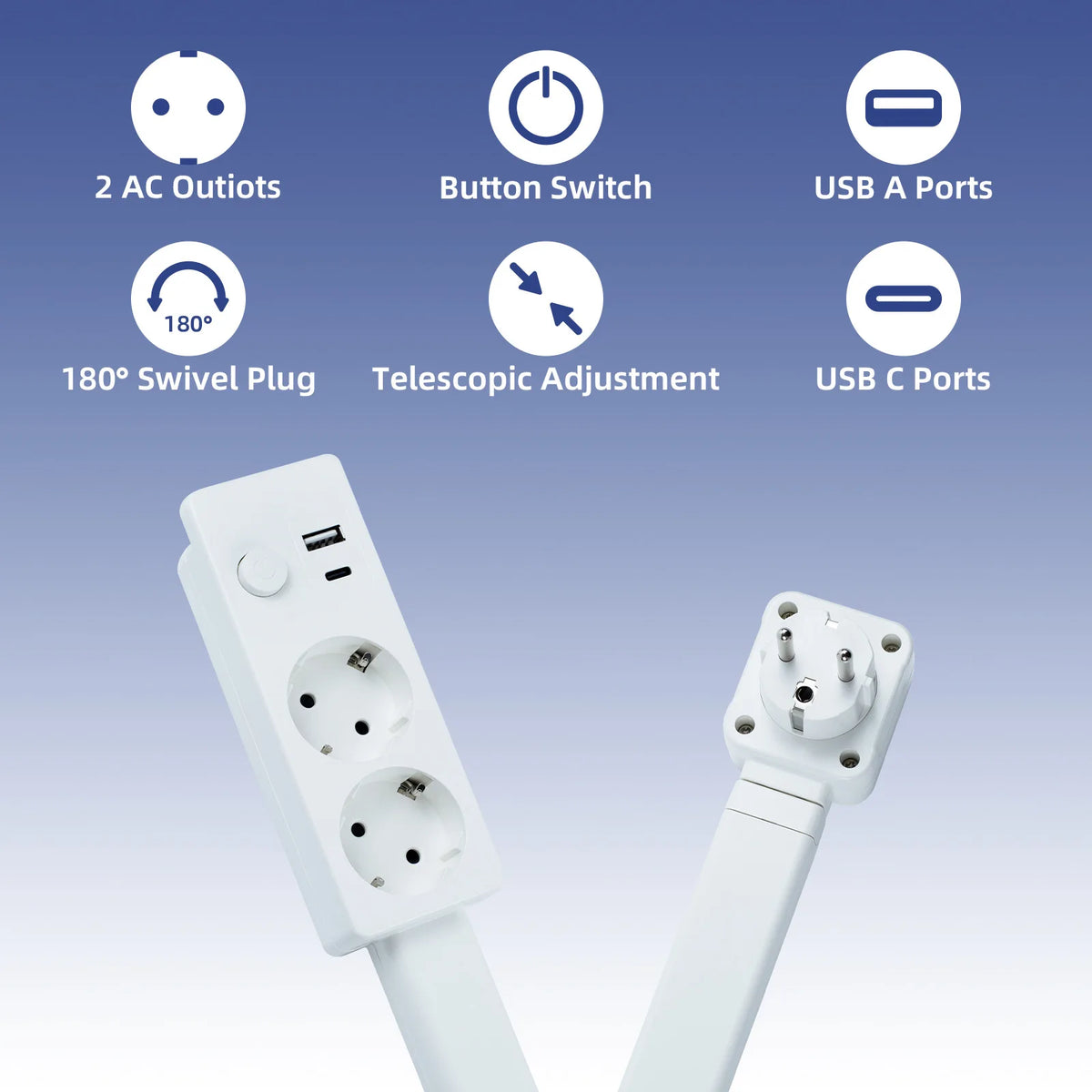 Electrical Outlet Extender 3 Sided 6 Outlet 4 USB Wall Tap for Home Office Travel Safety