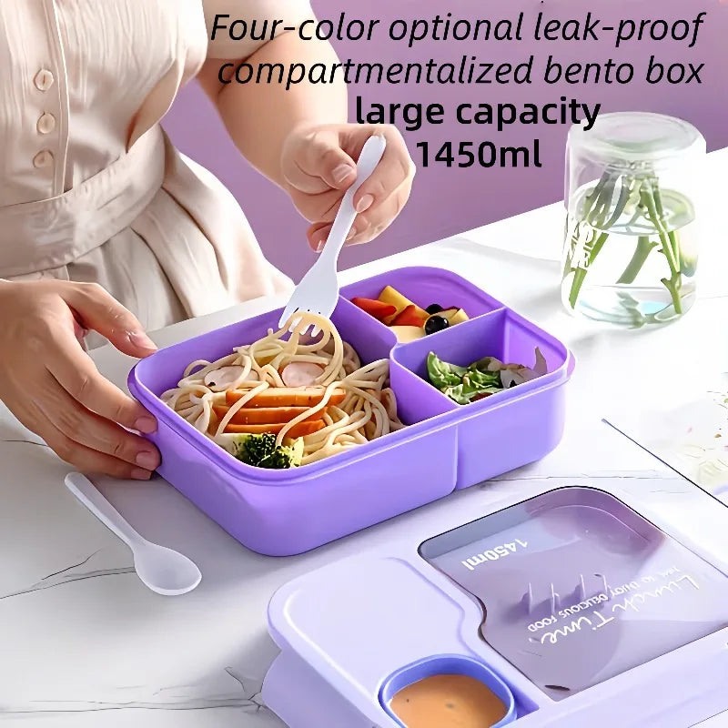 Bento Box-Portable lunch box with built-in tableware and sauce box, square meal reserve box for school, office and travel