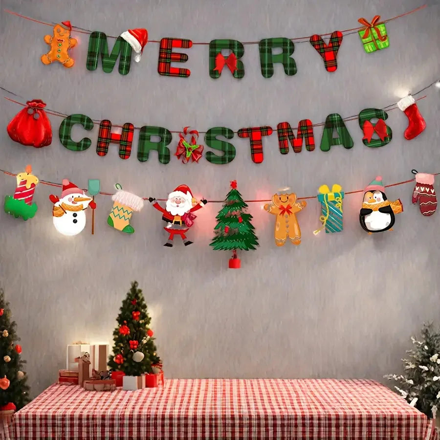 Merry Christmas“ Party-Dekorationsset – Festliches Banner & Girlande.